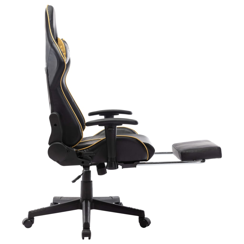 vidaXL Геймърски стол с подложка крака черно/златисто изкуствена кожа