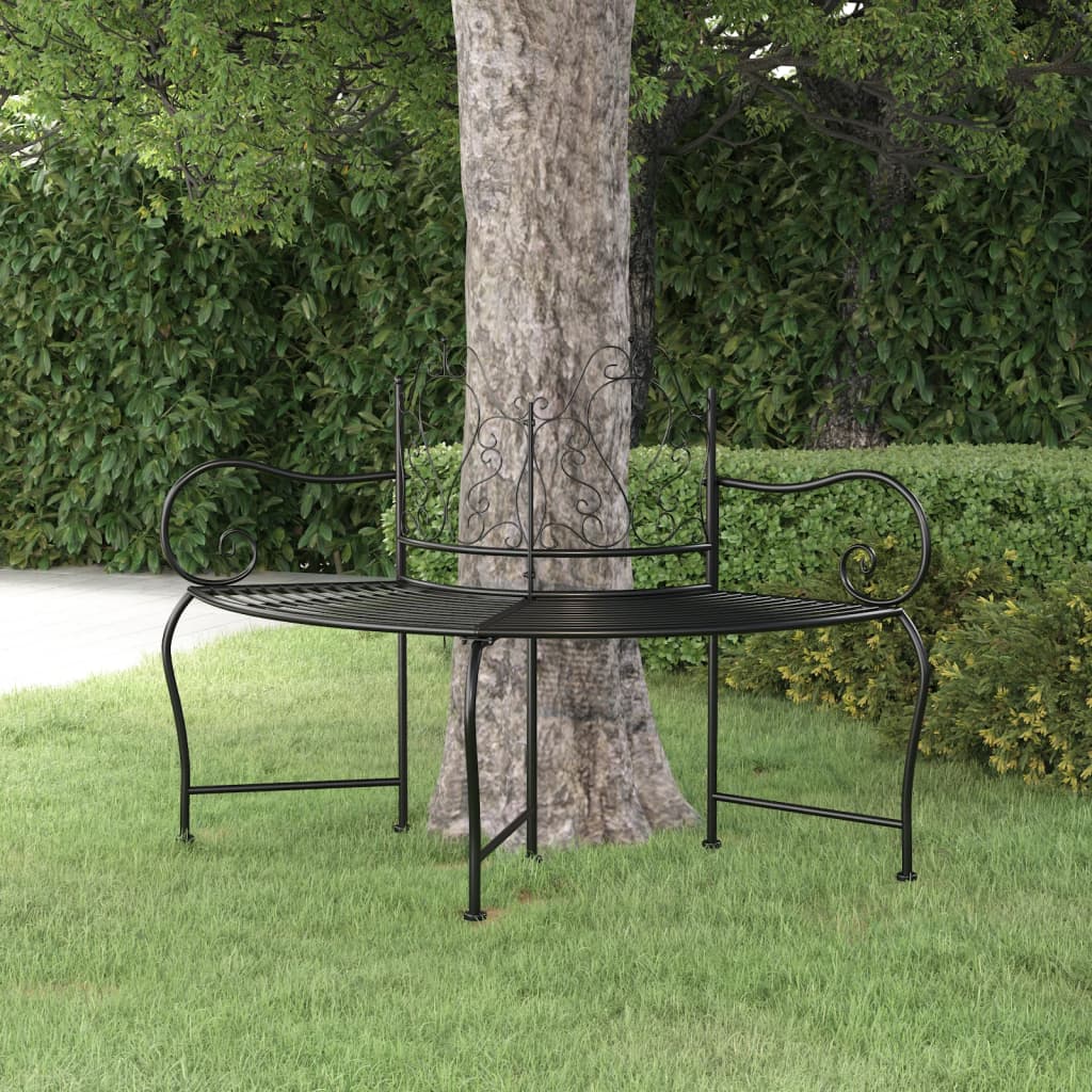 vidaXL Пейка за около дърво, 150 см, черна, стомана