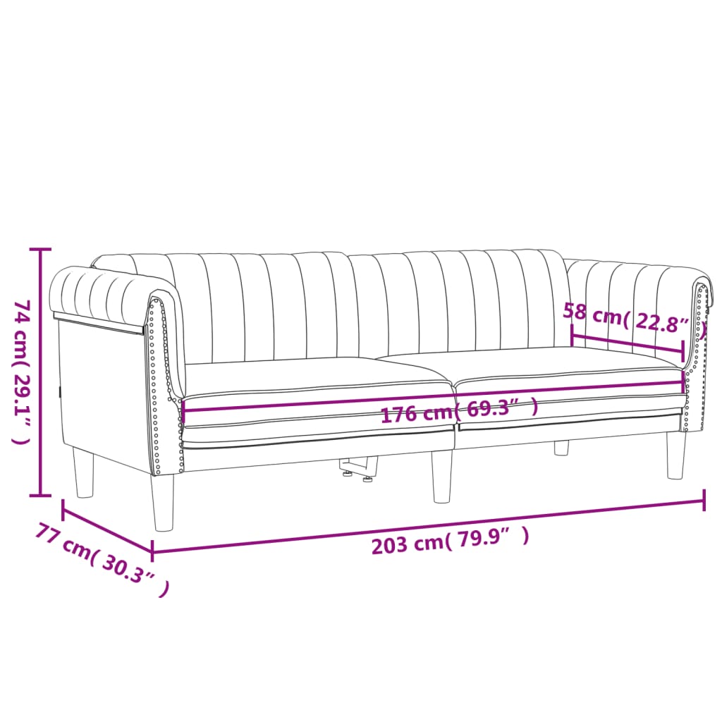 vidaXL 3-местен диван, кремав, кадифе