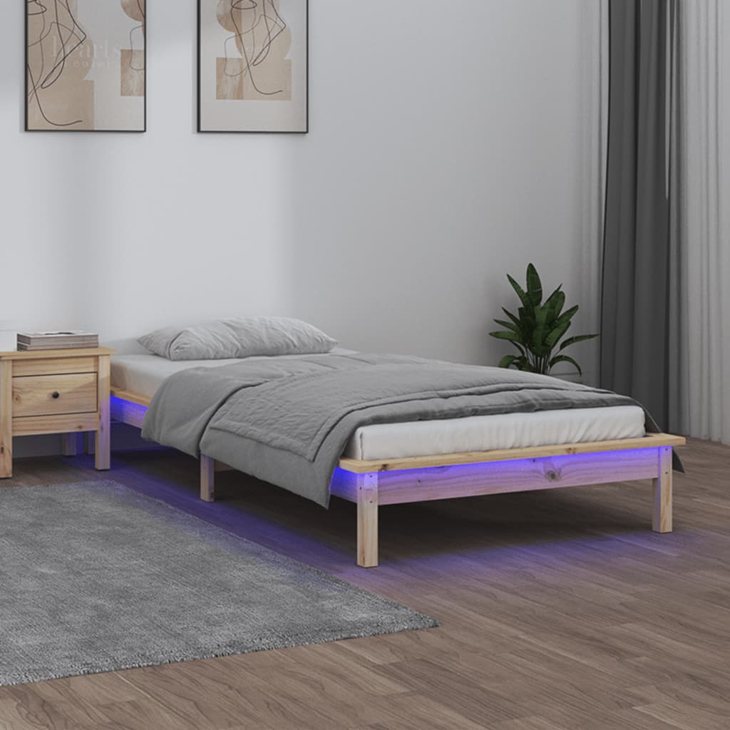 vidaXL Рамка за легло с LED осветление 90x200 см масивно дърво