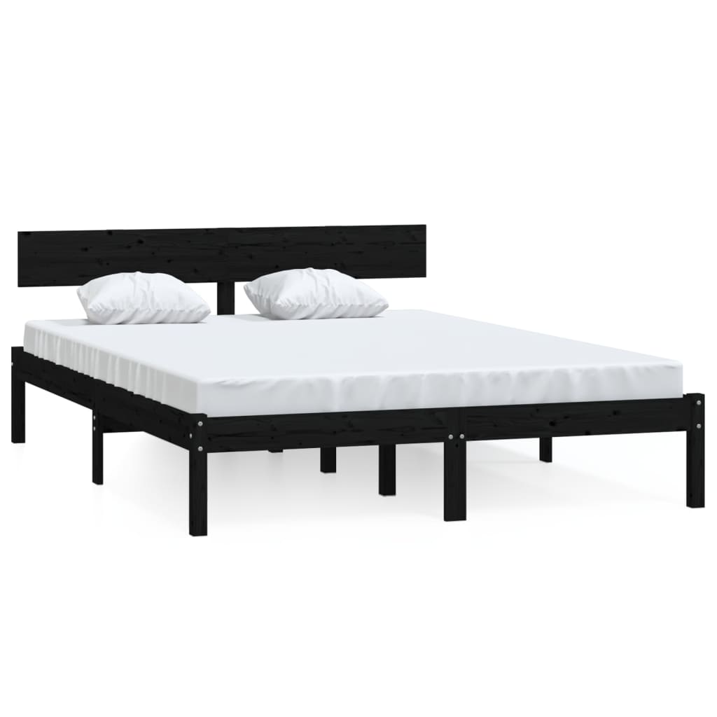 vidaXL Рамка за легло, черна, бор масив, 140x190 см