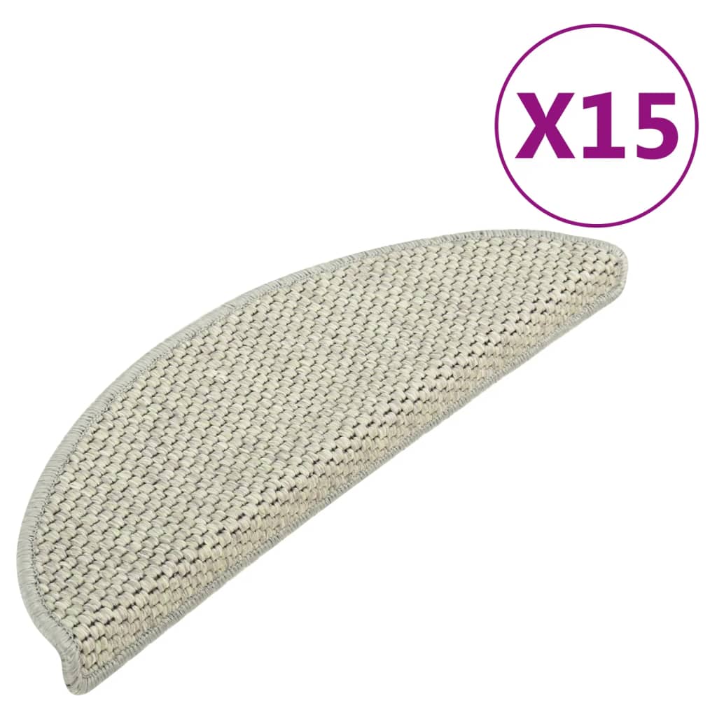 vidaXL Самозалепващи стелки за стълби вид сизал 15 бр 65x21x4 см сиви