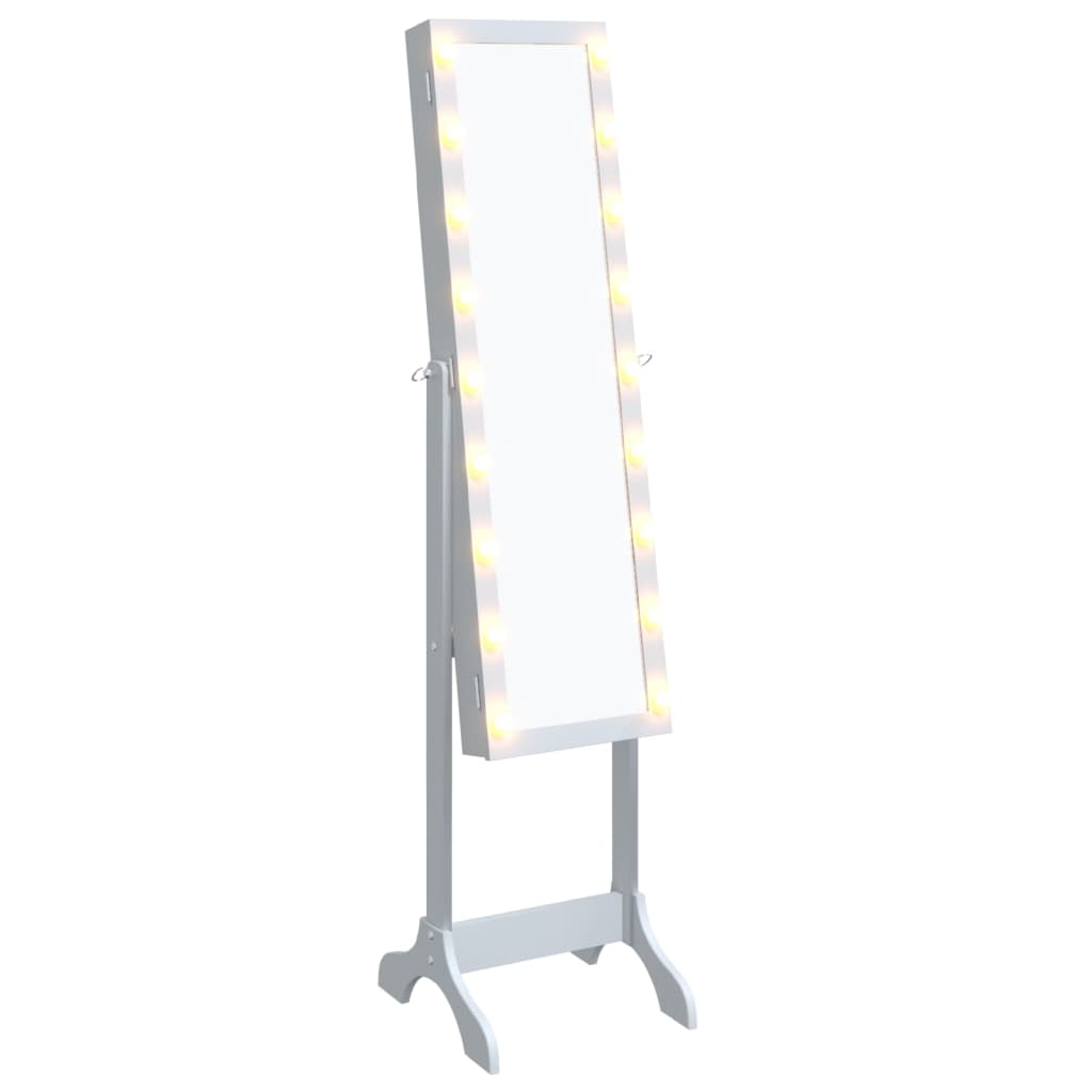 vidaXL Стоящо огледало с LED, бяло, 34x37x146 см