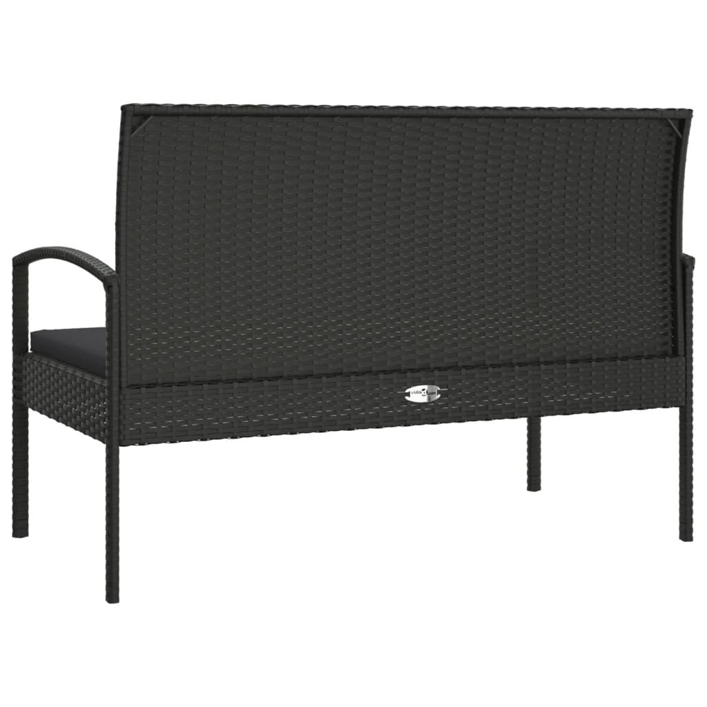 vidaXL Градинска пейка с възглавница, черна, 105 см, полиратан