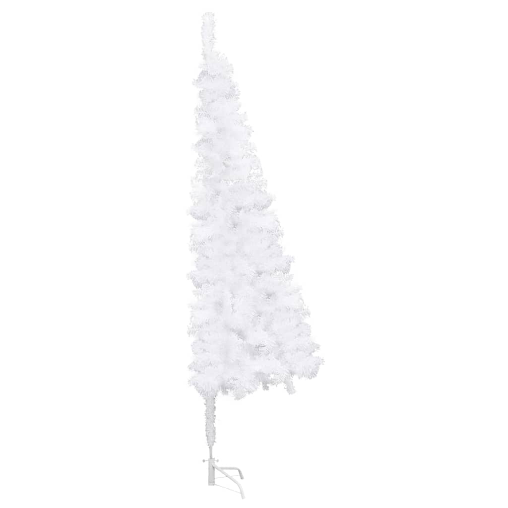 vidaXL Ъглова изкуствена коледна елха с LED и топки бяла 150 см PVC