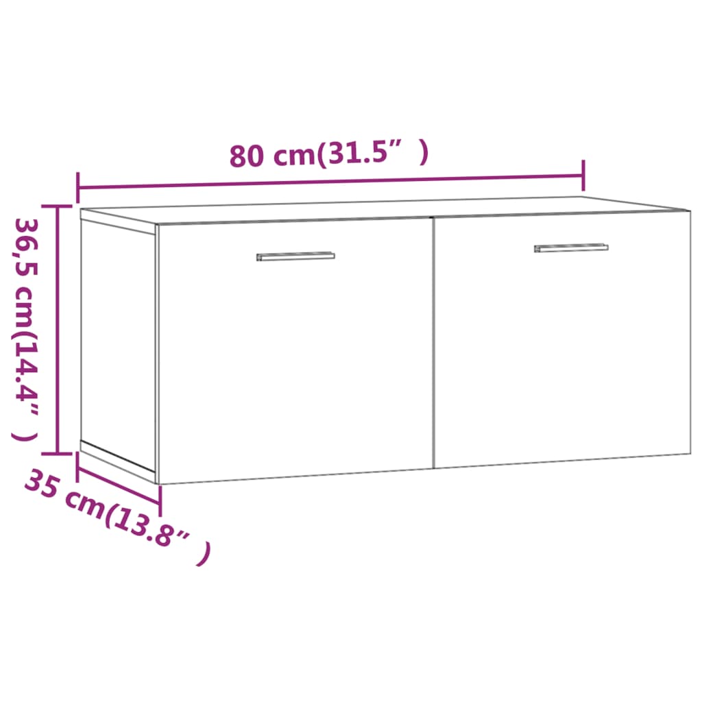 vidaXL Стенен шкаф, бял, 80x35x36,5 см, инженерно дърво