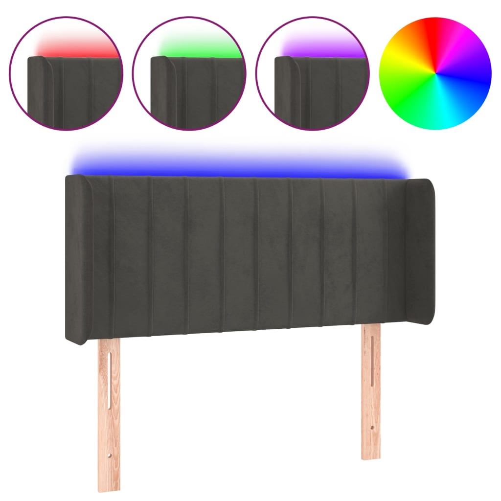 vidaXL LED горна табла за легло, тъмносива, 103x16x78/88 см, кадифе
