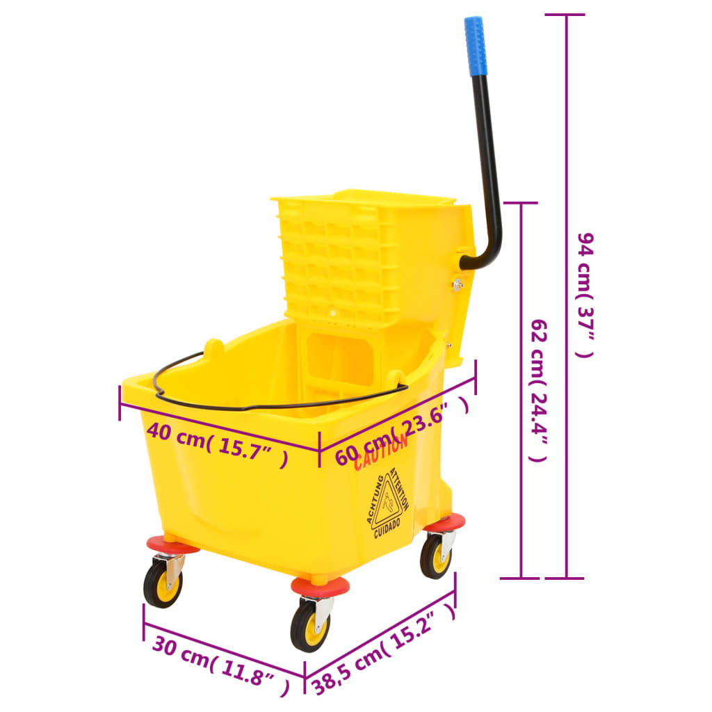 vidaXL Кофа за моп с изцеждаща машина колелца жълта 36 л полипропилен