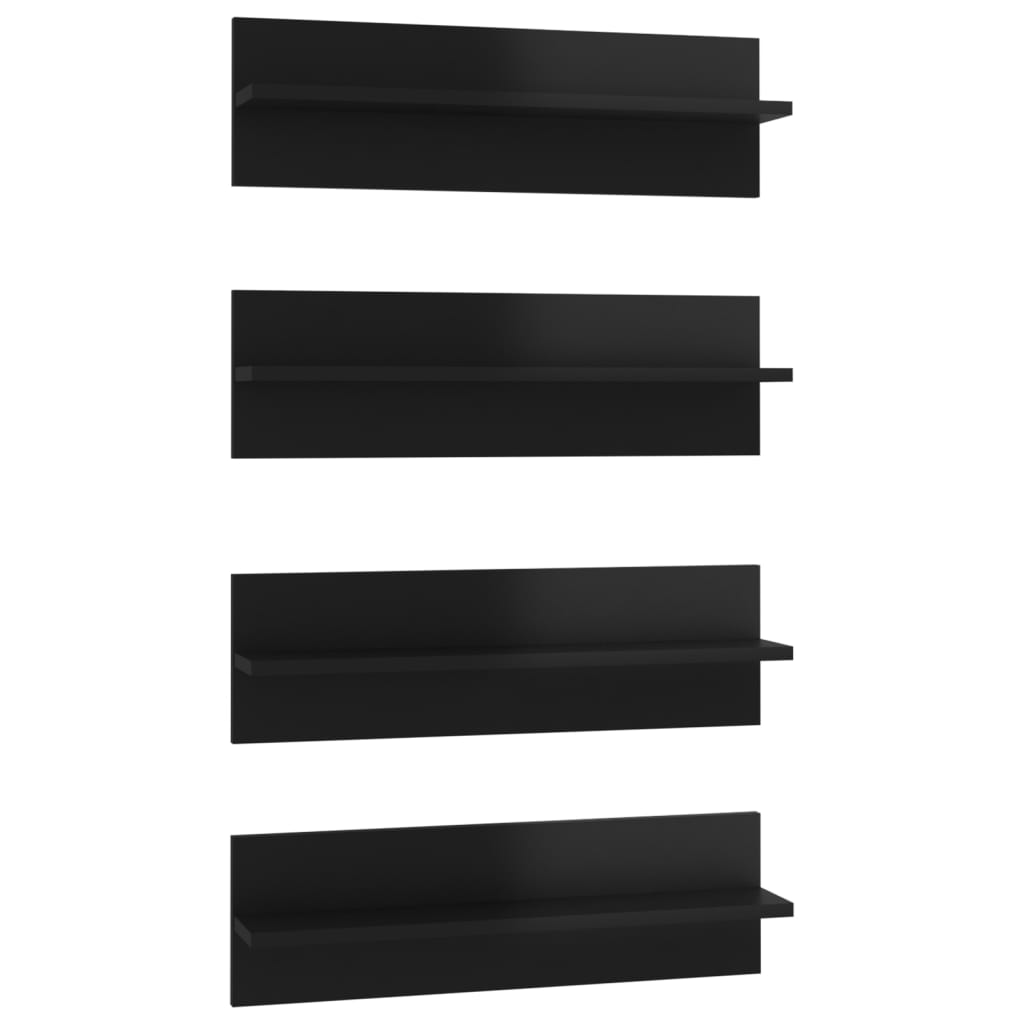 vidaXL Стенни рафтове, 4 бр, черен гланц, 60x11,5x18 см, ПДЧ