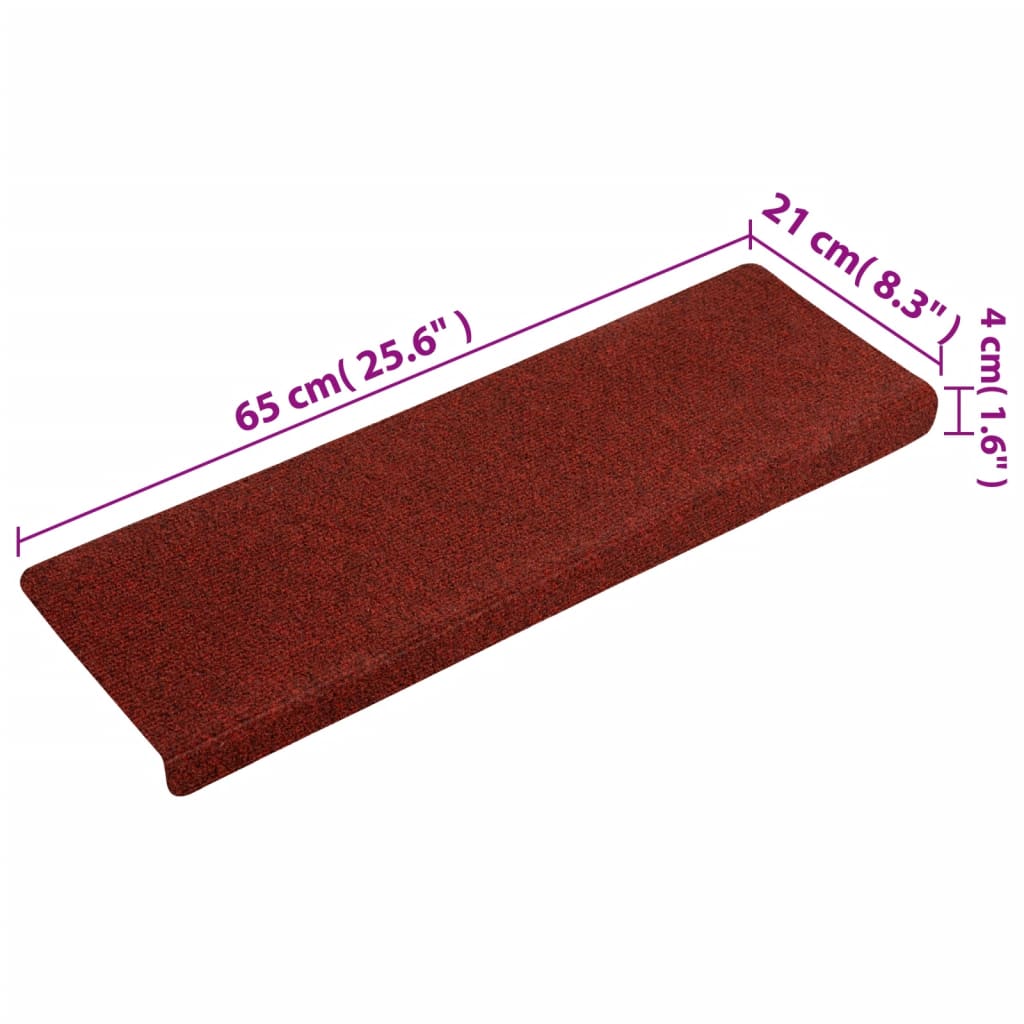 vidaXL Стелки за стъпала, 10 бр, червени, 65x21x4 см, иглонабита тъкан