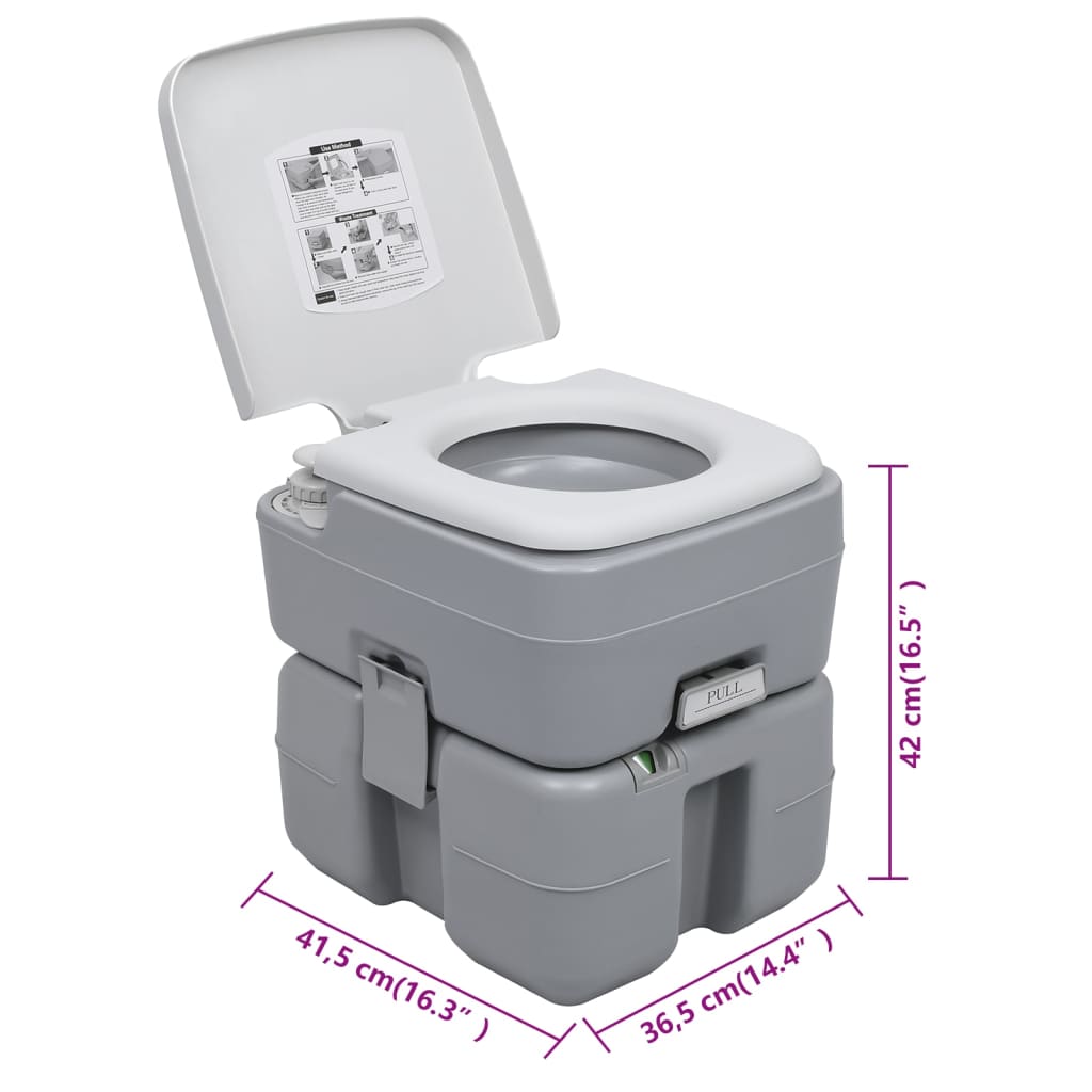 vidaXL Преносима тоалетна за къмпинг, сива, 20 + 10 л