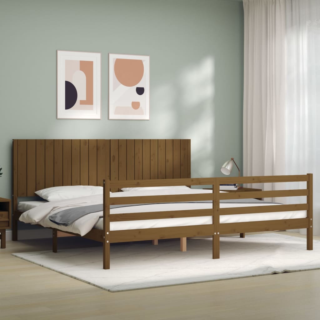 vidaXL Рамка за легло с табла, меденокафява, масивно дърво, 200x200 см