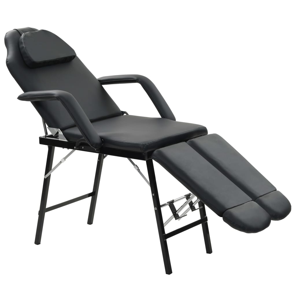 vidaXL Преносим козметичен стол, изкуствена кожа, 185x78x76 см, черен