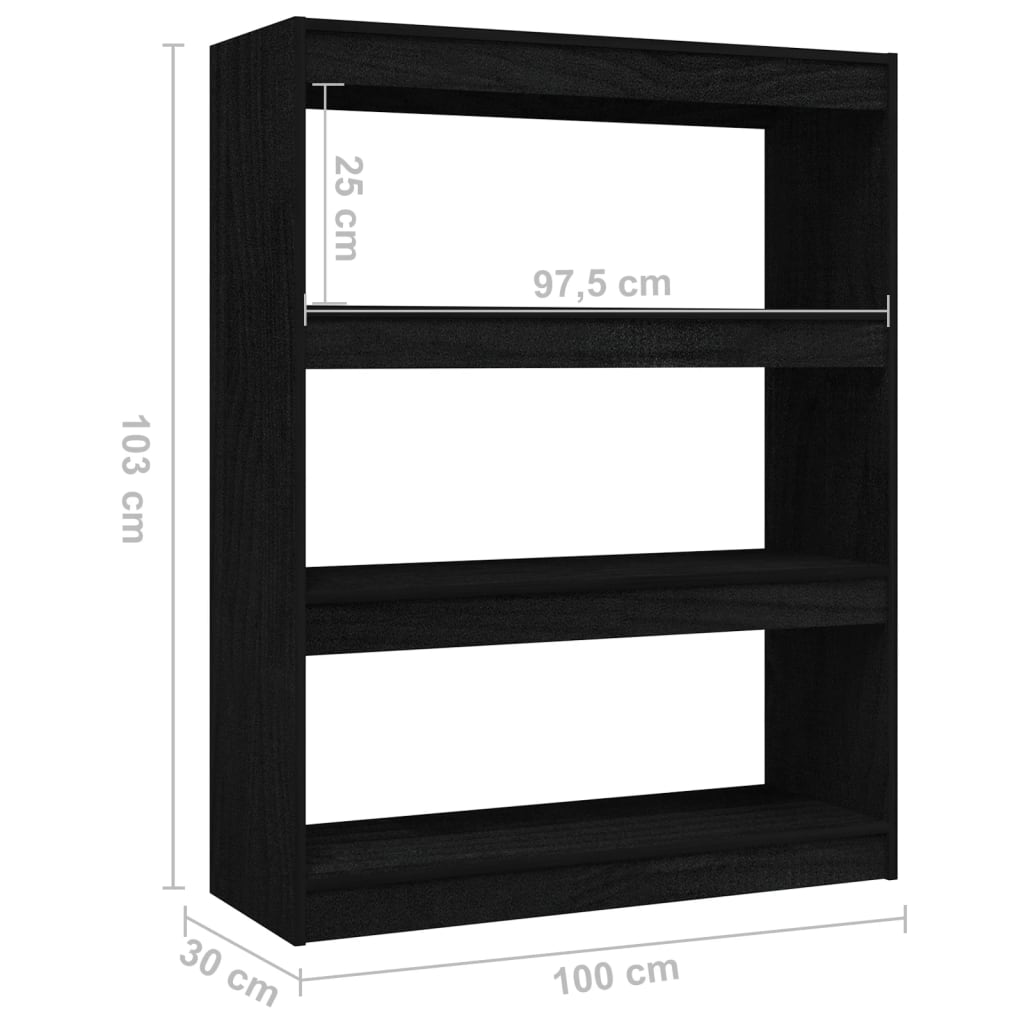vidaXL Библиотека/разделител за стая, черна, 100x30x103 см, бор масив