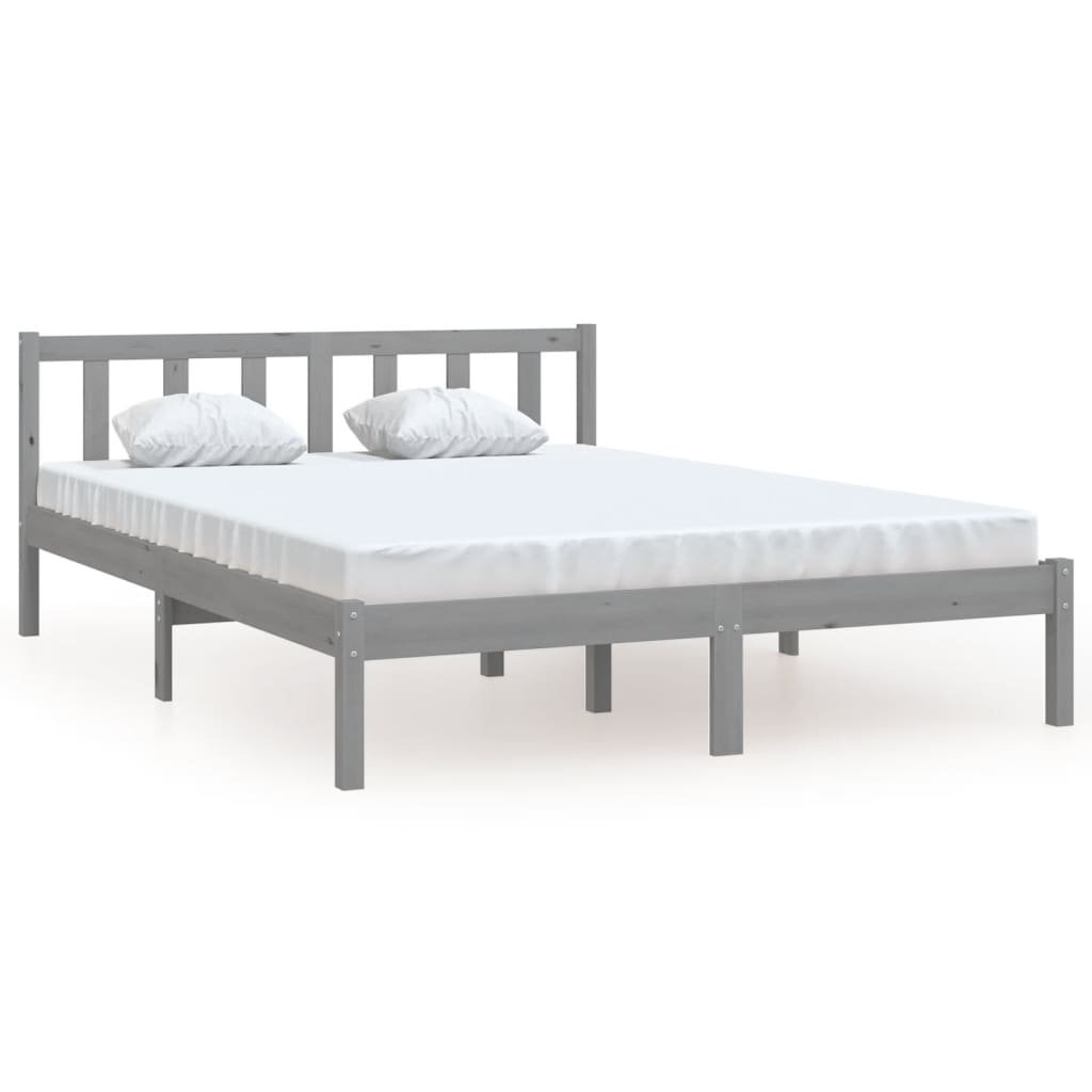 vidaXL Рамка за легло, сива, бор масив, 140x190 cм