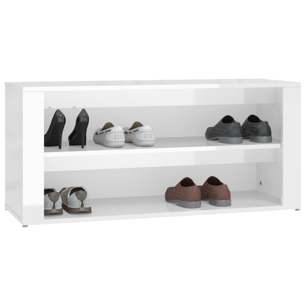 vidaXL Поставка за обувки, бял гланц, 100x35x45 см, инженерно дърво