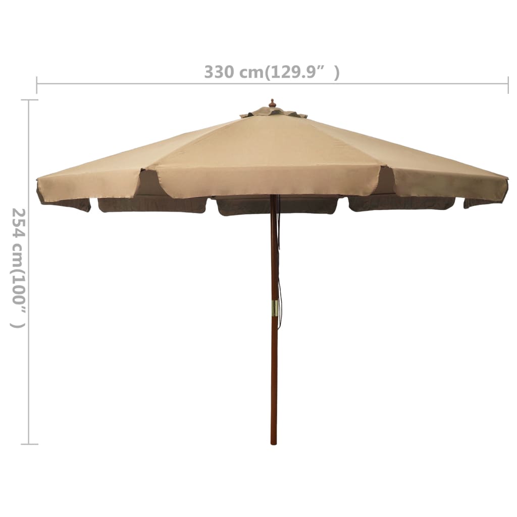 vidaXL Градински чадър с дървен прът, 330 см, таупе