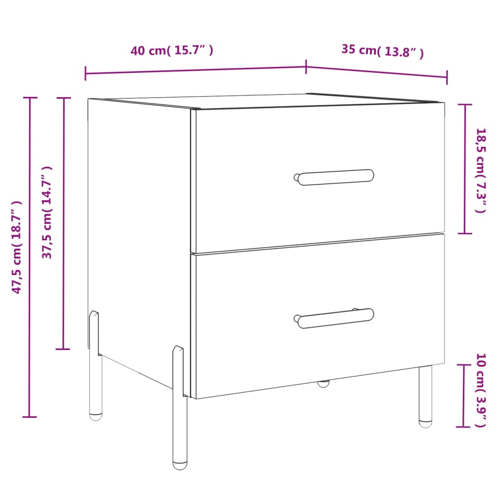 vidaXL Нощни шкафчета, 2 бр, бели, 40x35x47,5 см, инженерно дърво