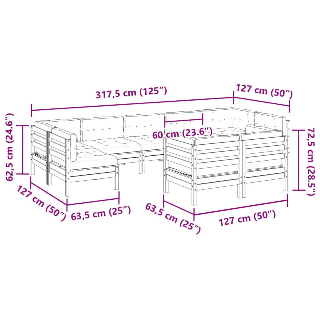 vidaXL Градински комплект с възглавници, 9 части, дугласка ела масив