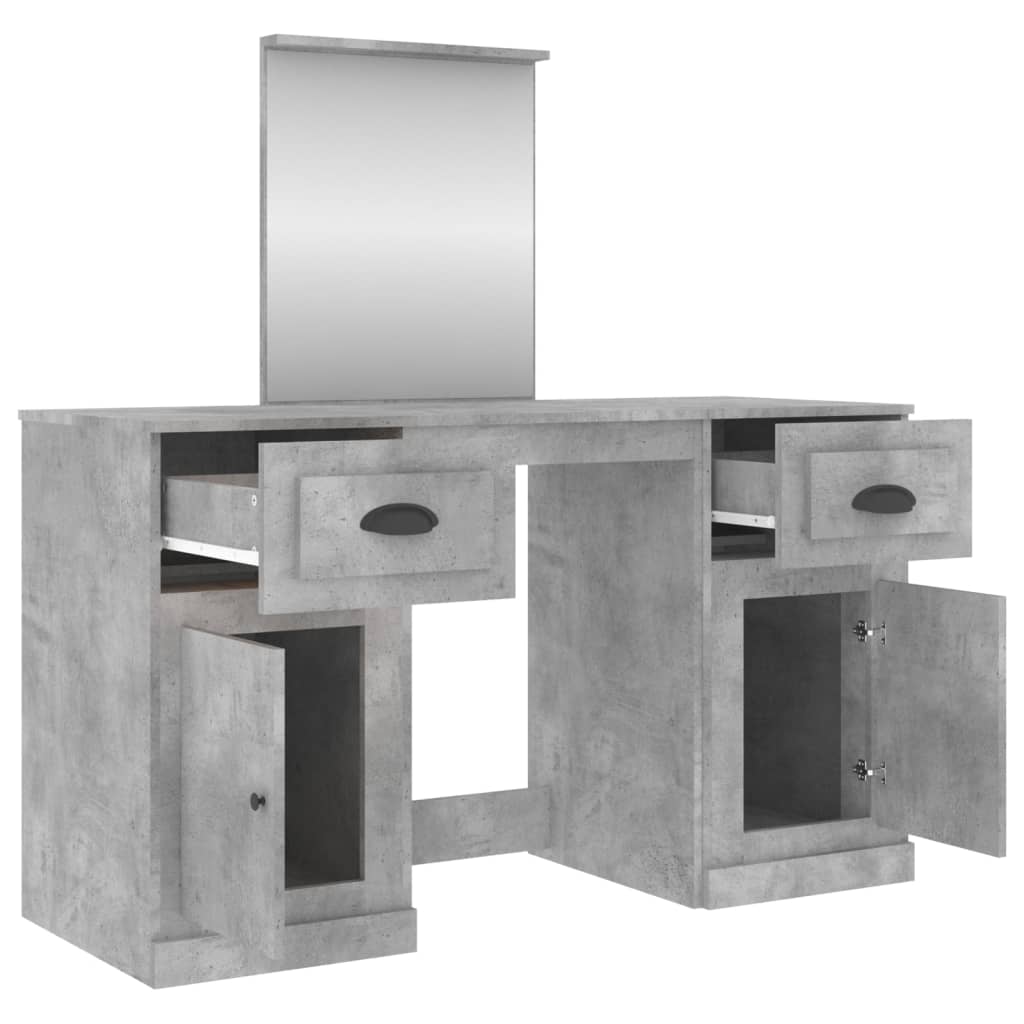 vidaXL Тоалетка с огледало, бетонно сива, 130x50x132,5 см