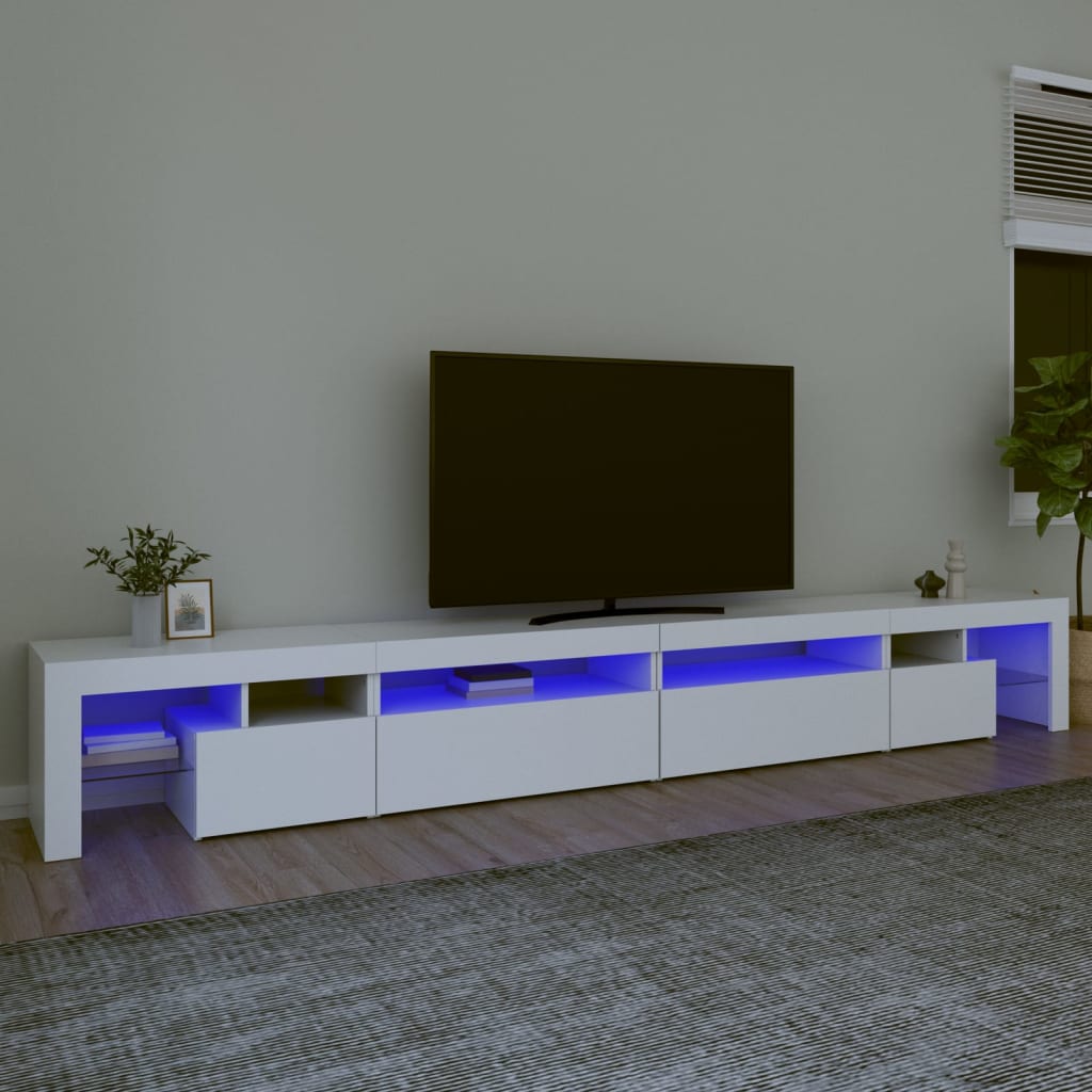vidaXL ТВ шкаф с LED осветление, бял, 290x36,5x40 см