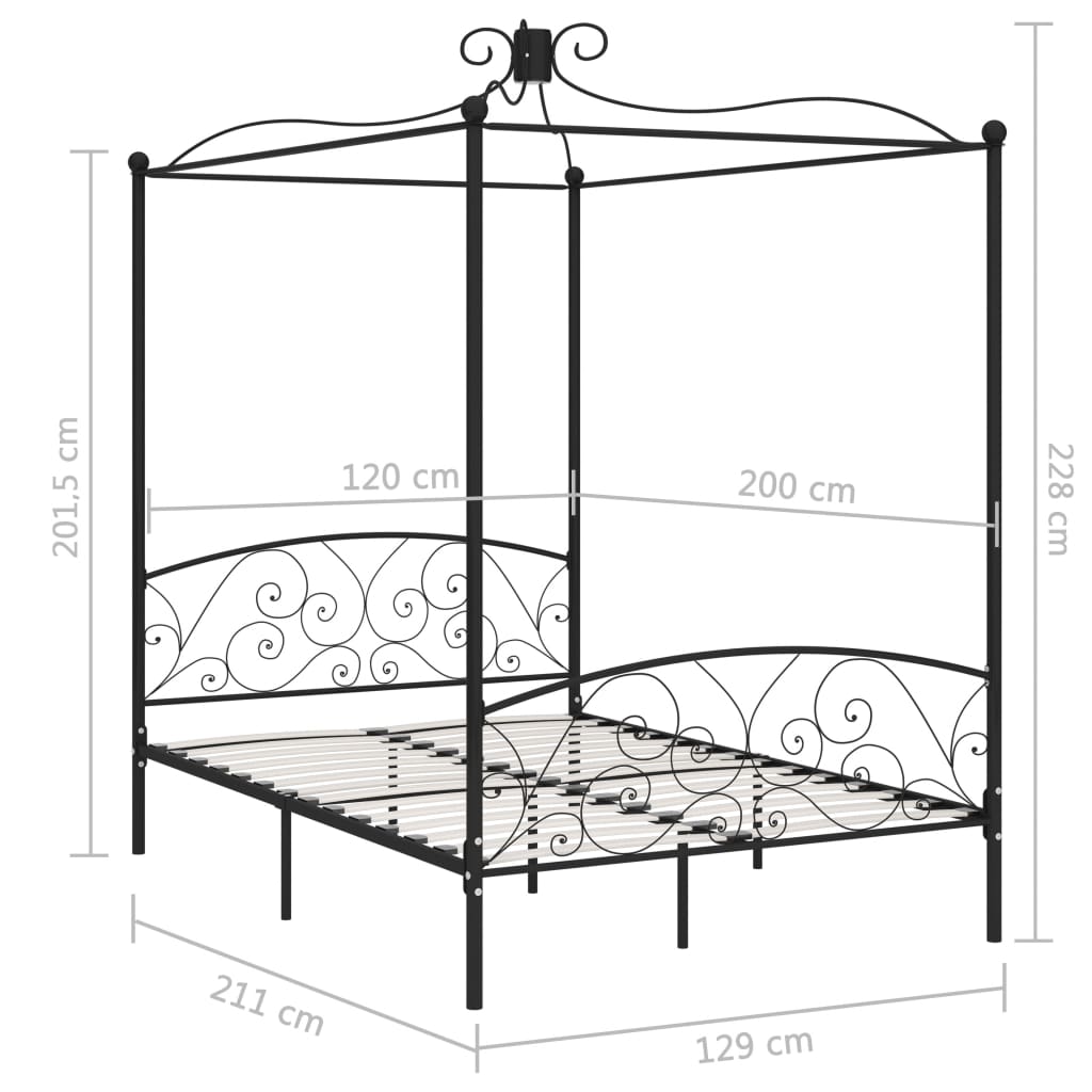 vidaXL Рамка за легло с балдахин, черна, метал, 120x200 cм