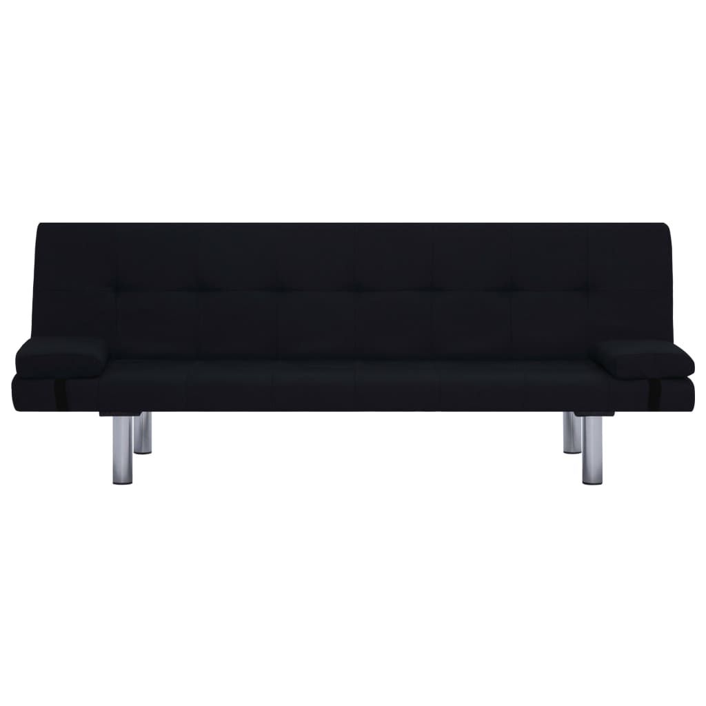vidaXL Разтегателен диван с две възглавници, черен, полиестер
