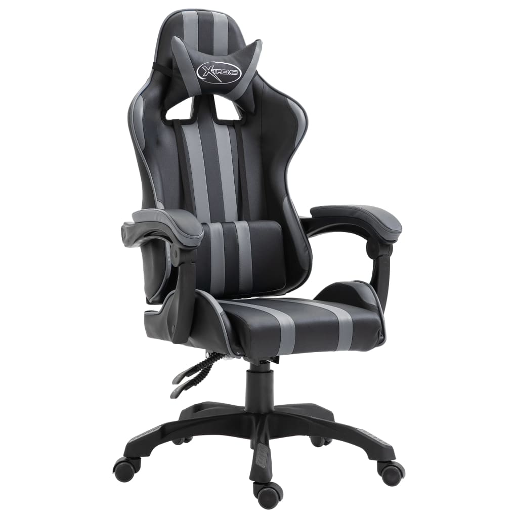 vidaXL Геймърски стол, сиво, изкуствена кожа