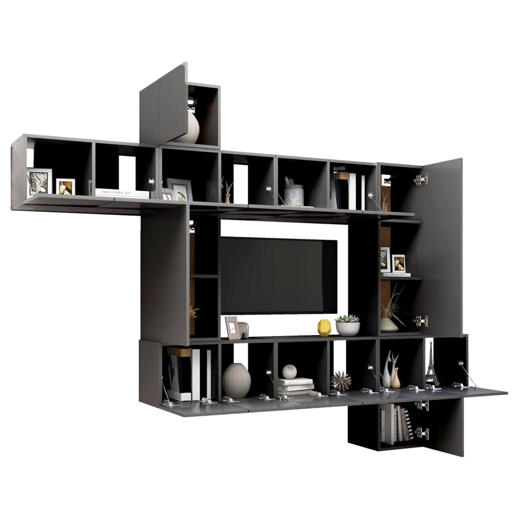 vidaXL Комплект ТВ шкафове от 10 части, сив, ПДЧ