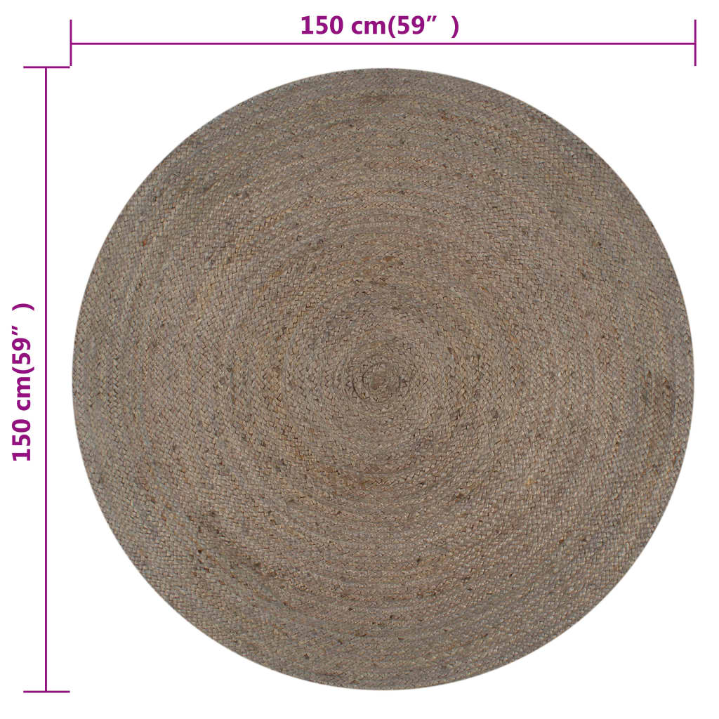 vidaXL Ръчно тъкан килим от юта, кръгъл, 150 см, сив