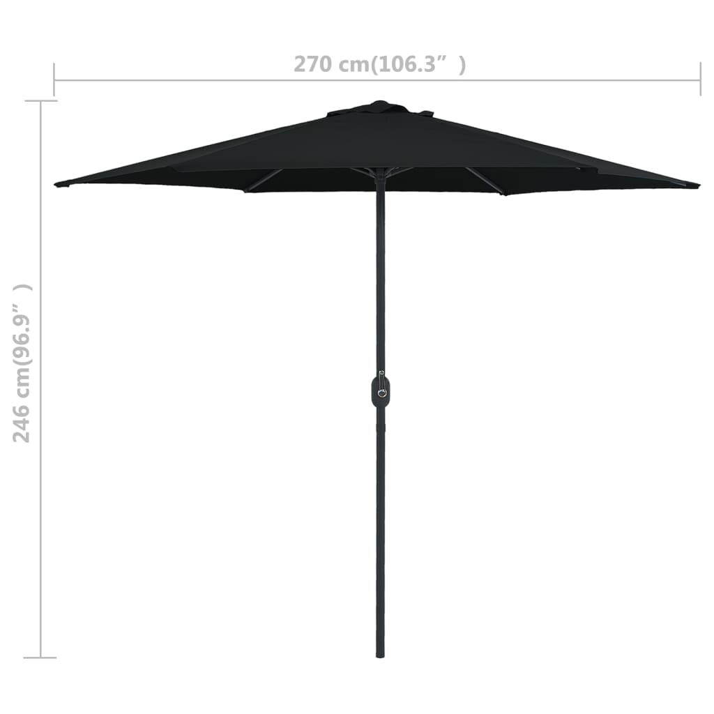 vidaXL Градински чадър с алуминиев прът, 270x246 см, черен