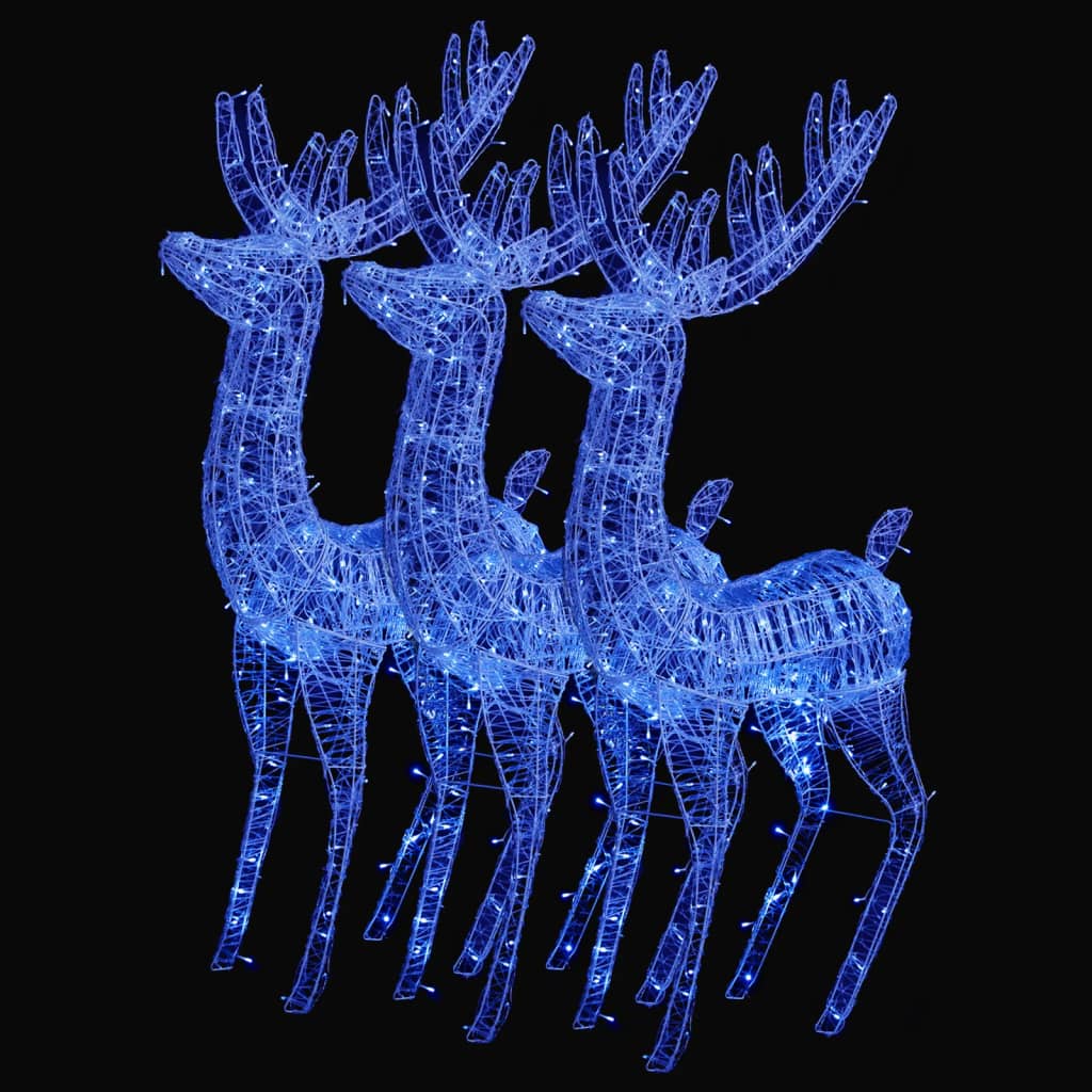 vidaXL XXL Акрилни коледни елени, 250 LED, 3 бр, 180 см, сини
