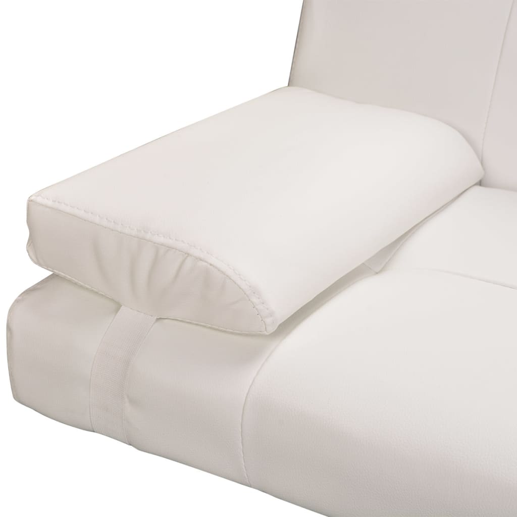 vidaXL Разтегателен диван с две възглавници, изкуствена кожа, кремав
