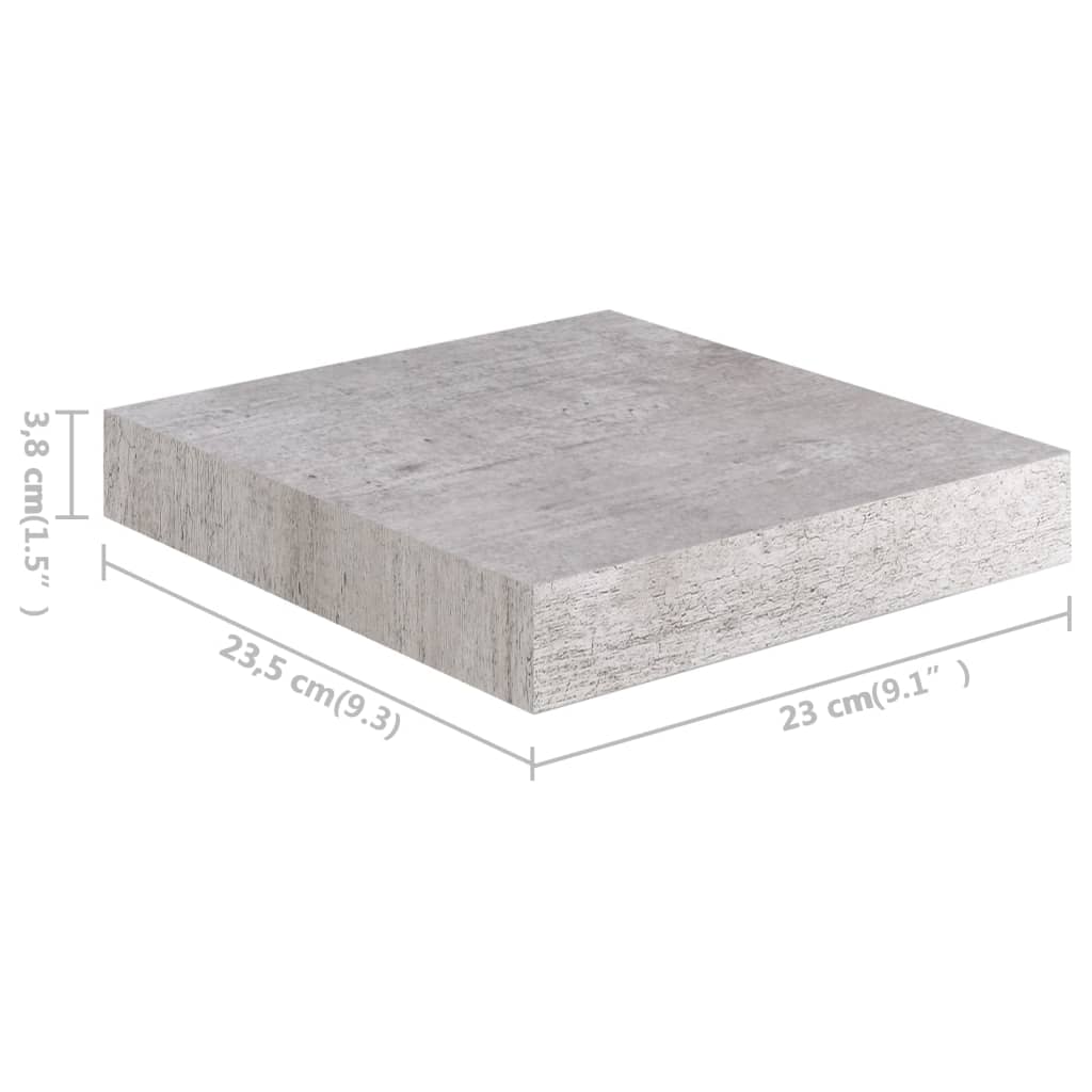 vidaXL Окачени стенни рафтове, 4 бр, бетонно сиви, 23x23,5x3,8 см, МДФ