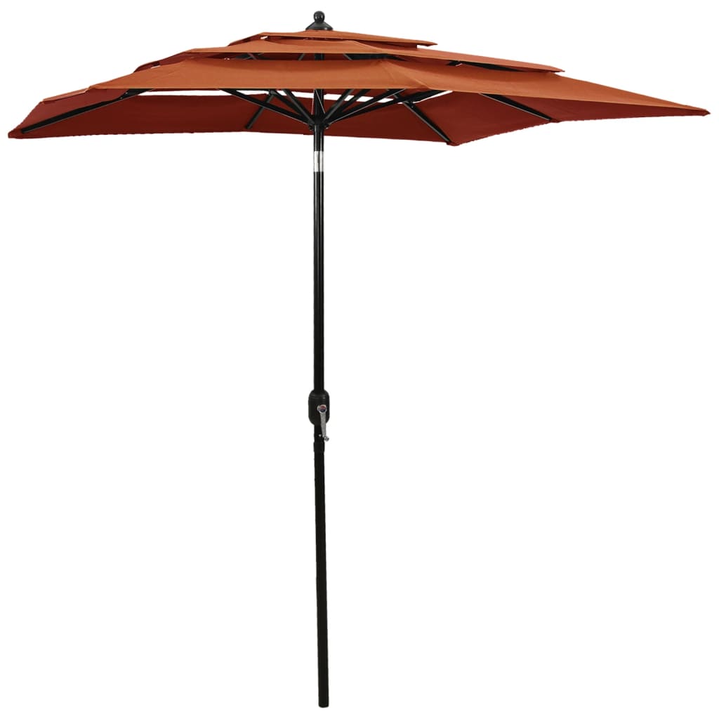 vidaXL Градински чадър на 3 нива с алуминиев прът, теракота, 2x2 м