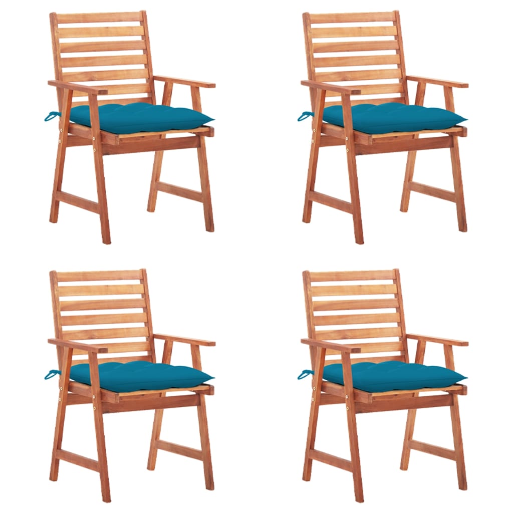 vidaXL Градински трапезни столове, 4 бр, с възглавници, акация масив