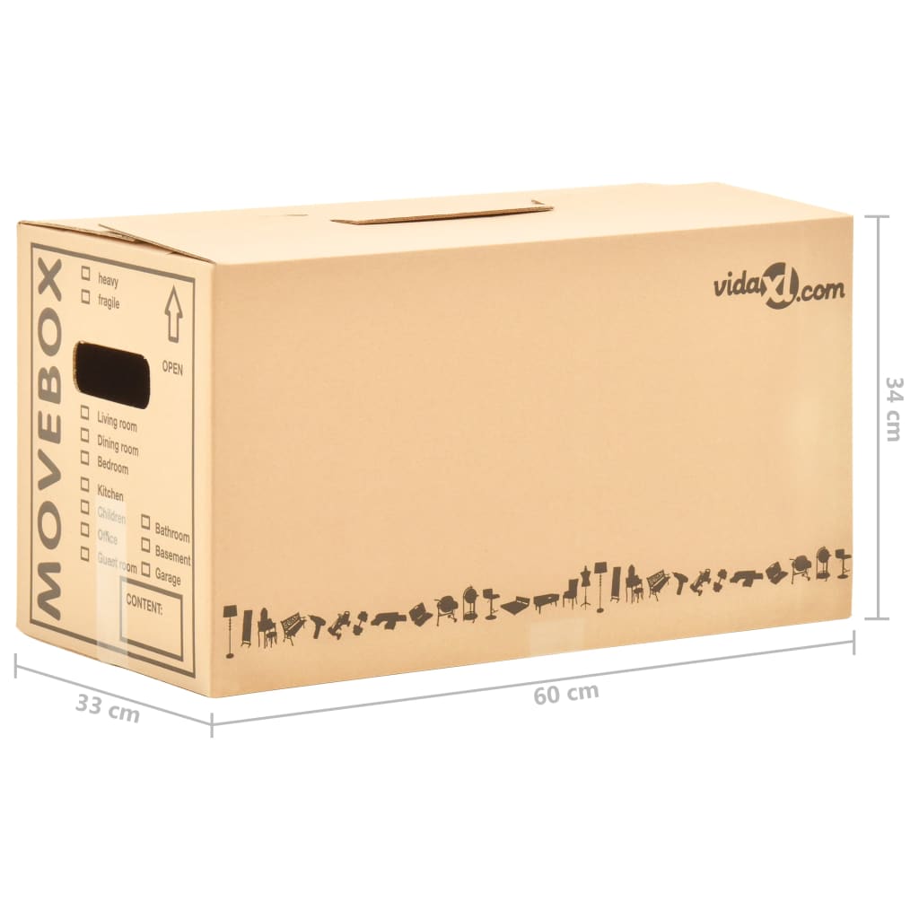 vidaXL Картонени кутии за преместване, XXL, 200 бр, 60x33x34 см