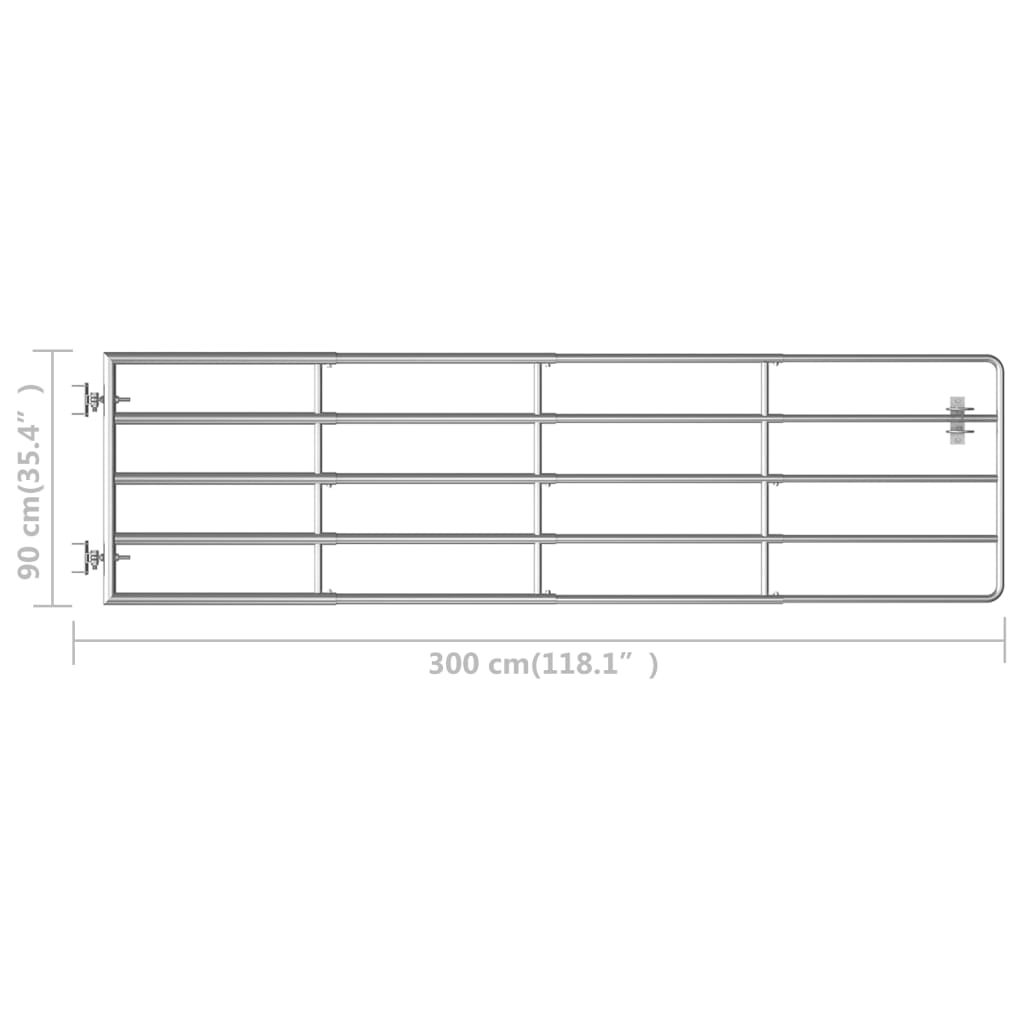 vidaXL Оградна порта, 5 пръта, стомана, (115-300)x90 см, сребриста