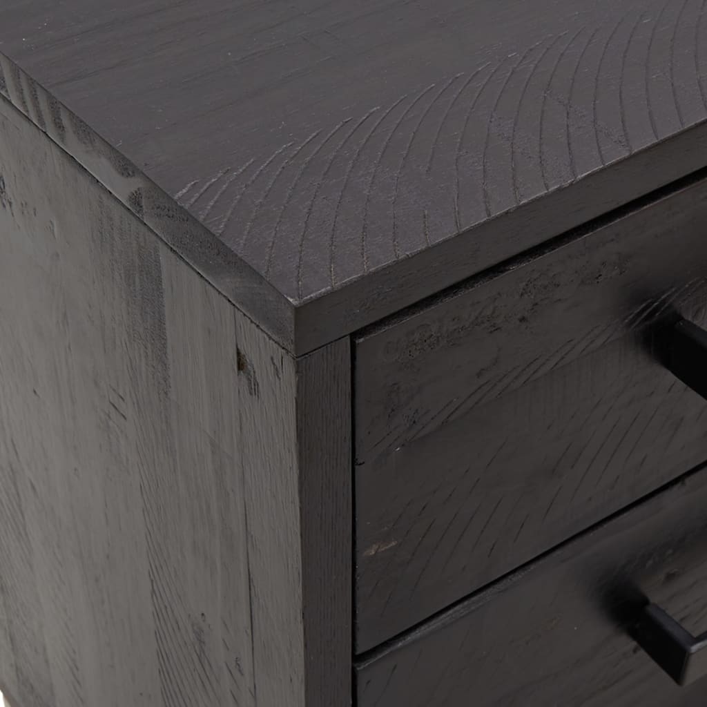 vidaXL Нощно шкафче, черно, 36x30x45 см, бор масив