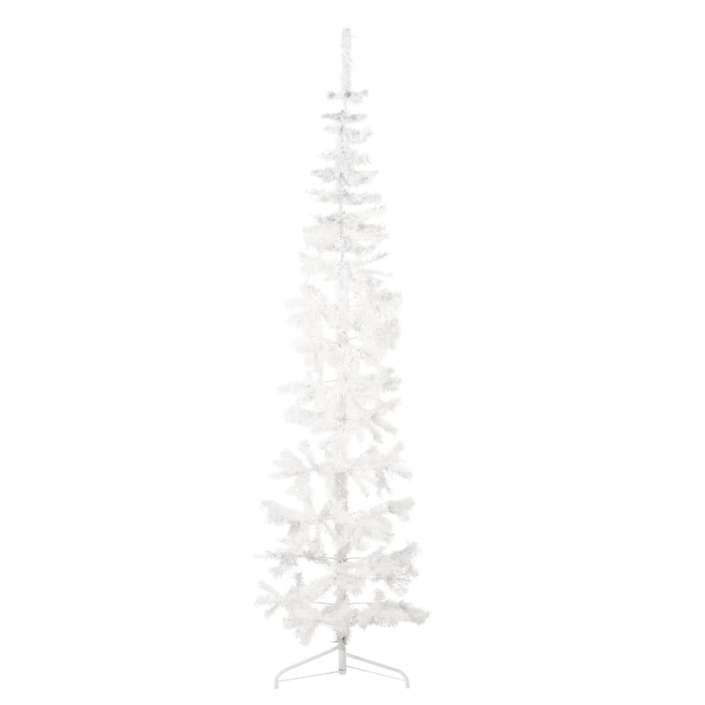 vidaXL Тънка изкуствена половин коледна елха със стойка бяла 240 см