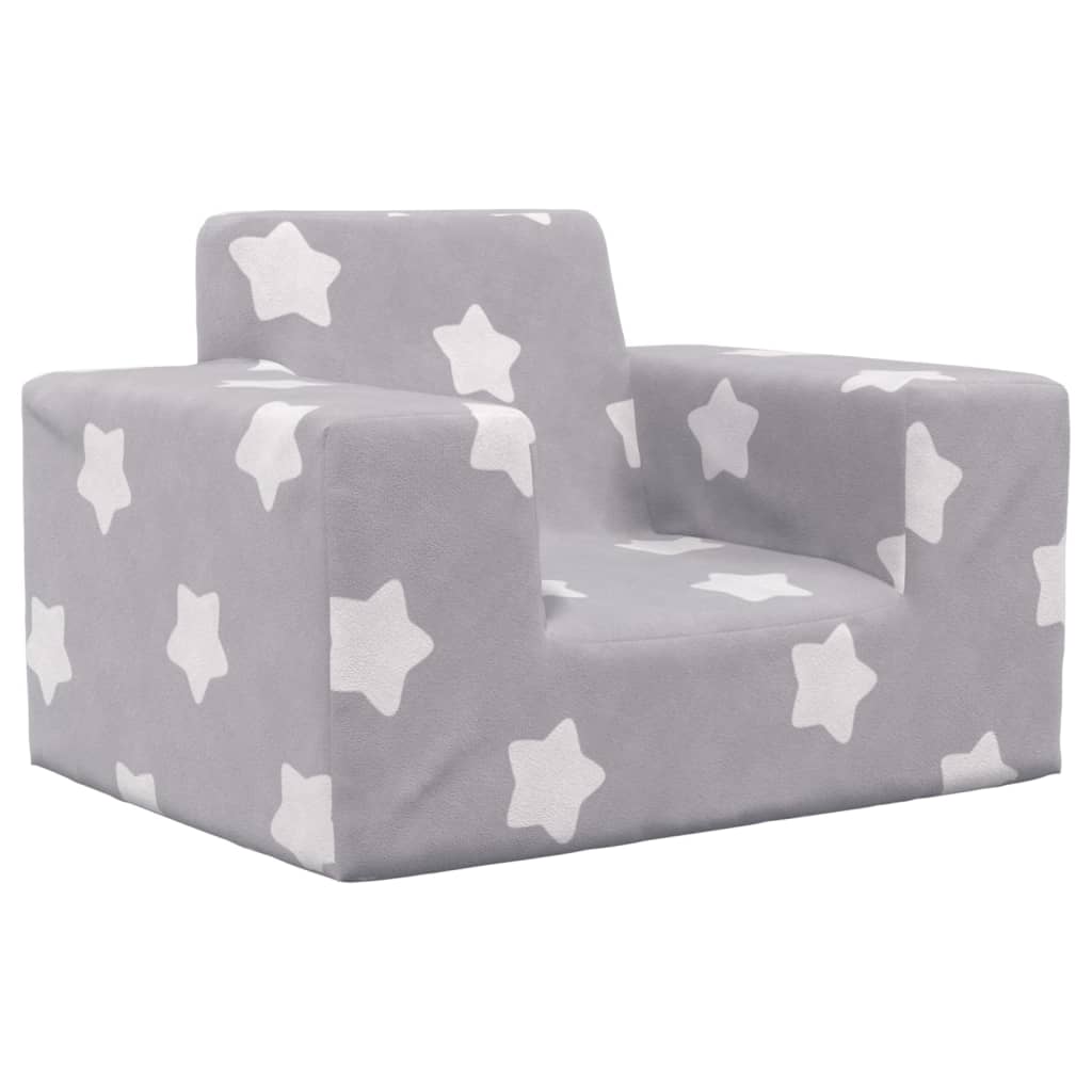 vidaXL Детски диван, светлосив, на звезди, мек плюш