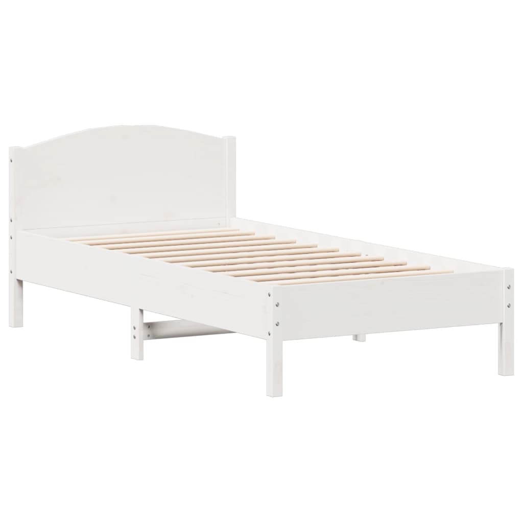 vidaXL Рамка за легло с табла, бяла, 75x190 см, борово дърво масив