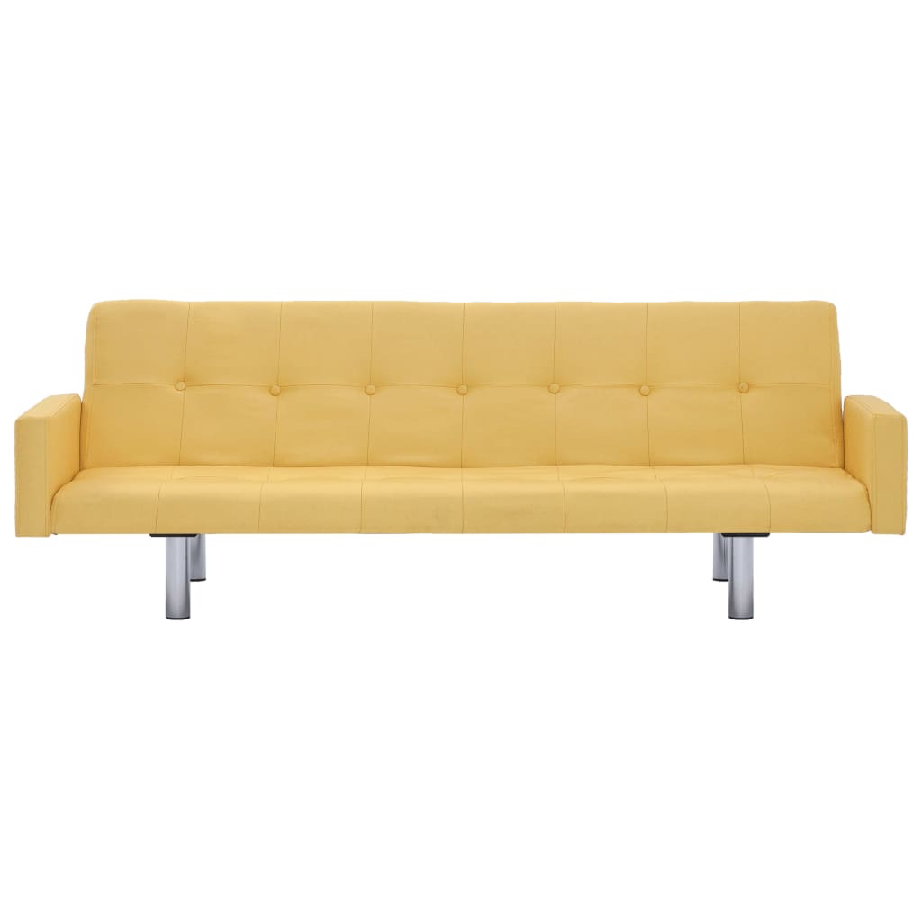 vidaXL Разтегателен диван с подлакътници, жълт, полиестер