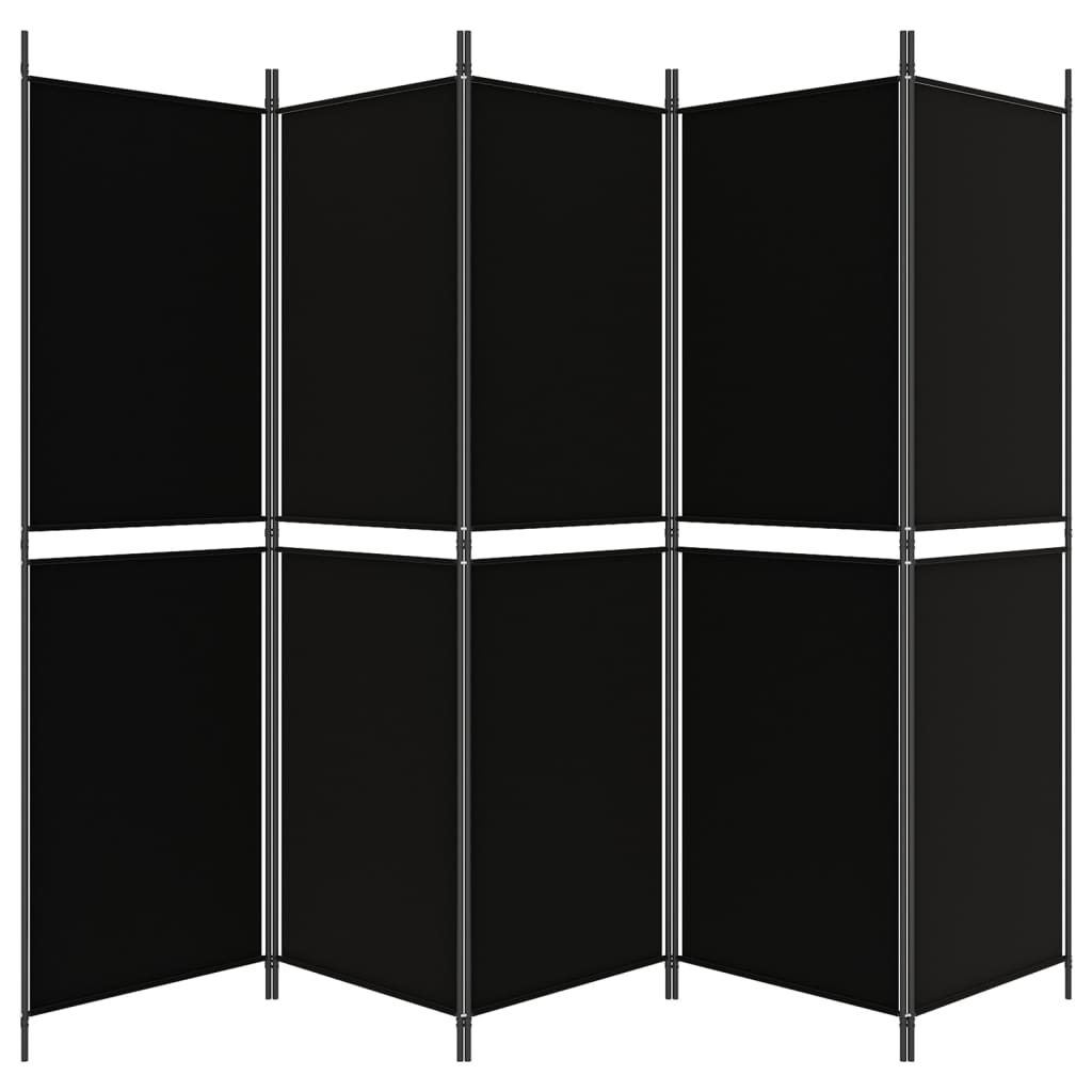 vidaXL Параван за стая, 5 панела, черен, 250x180 см, текстил