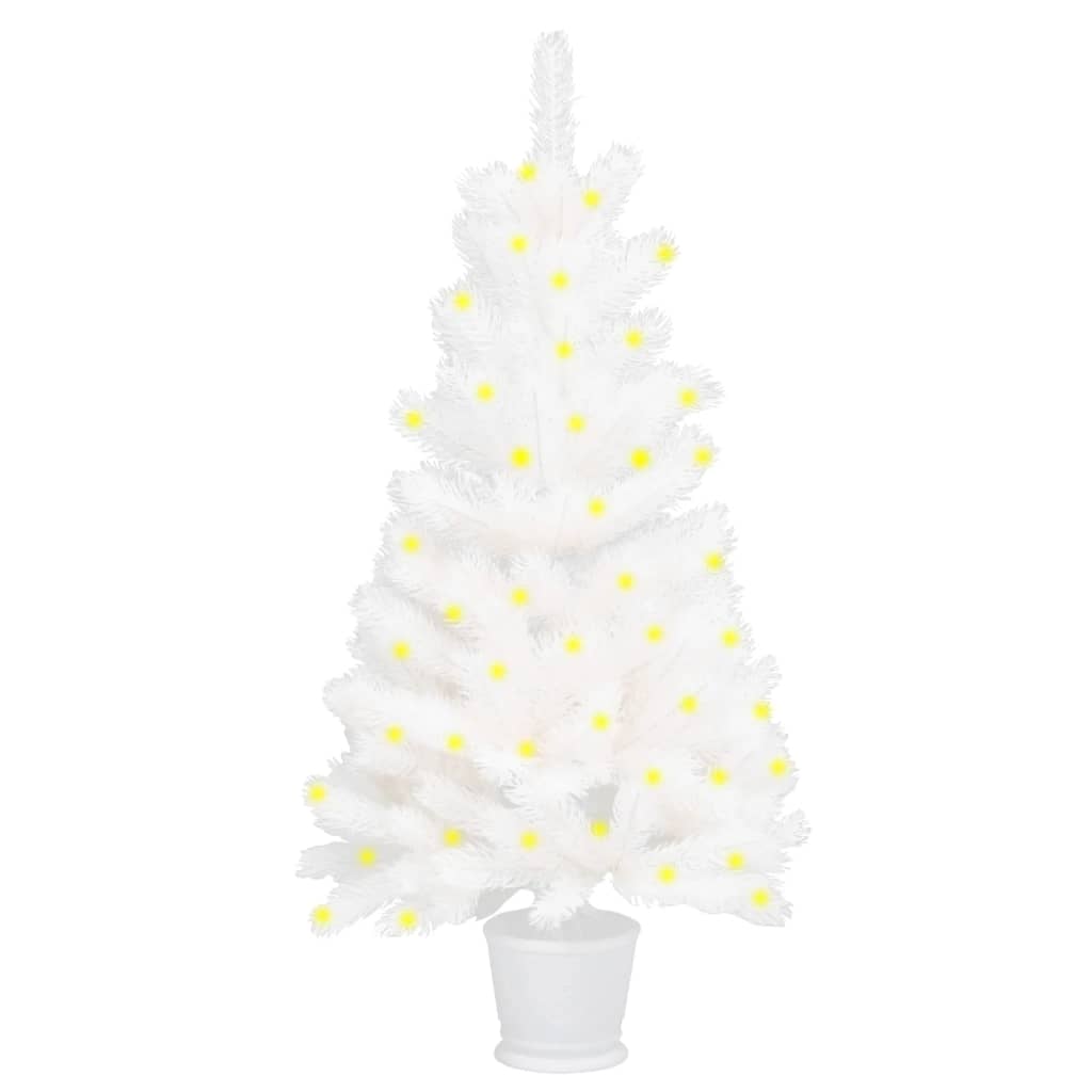 vidaXL Изкуствена осветена коледна елха, бяла, 90 см