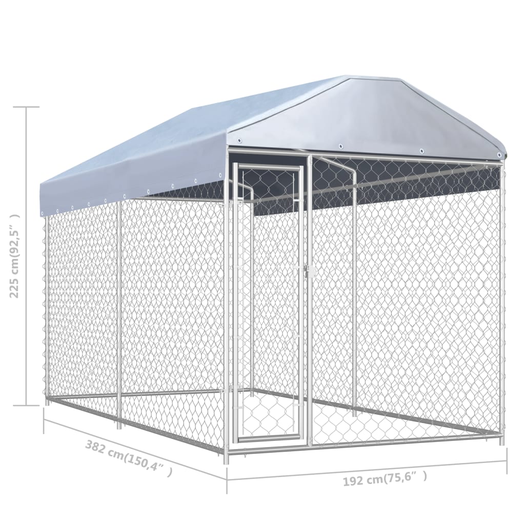 vidaXL Дворна клетка за кучета с покривен навес, 382x192x225 см
