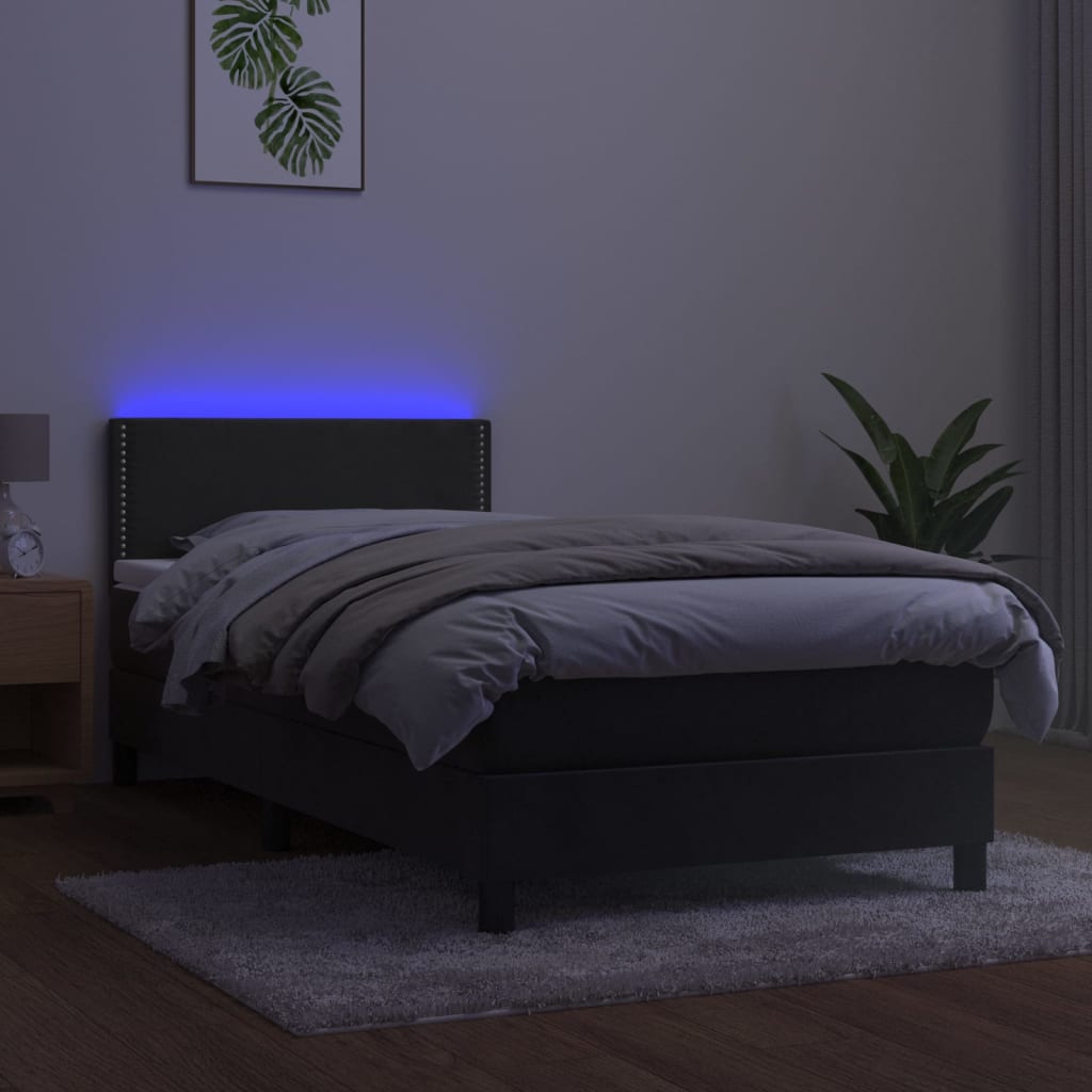 vidaXL Боксспринг легло с матрак и LED, тъмносиво, 80x200 см, кадифе