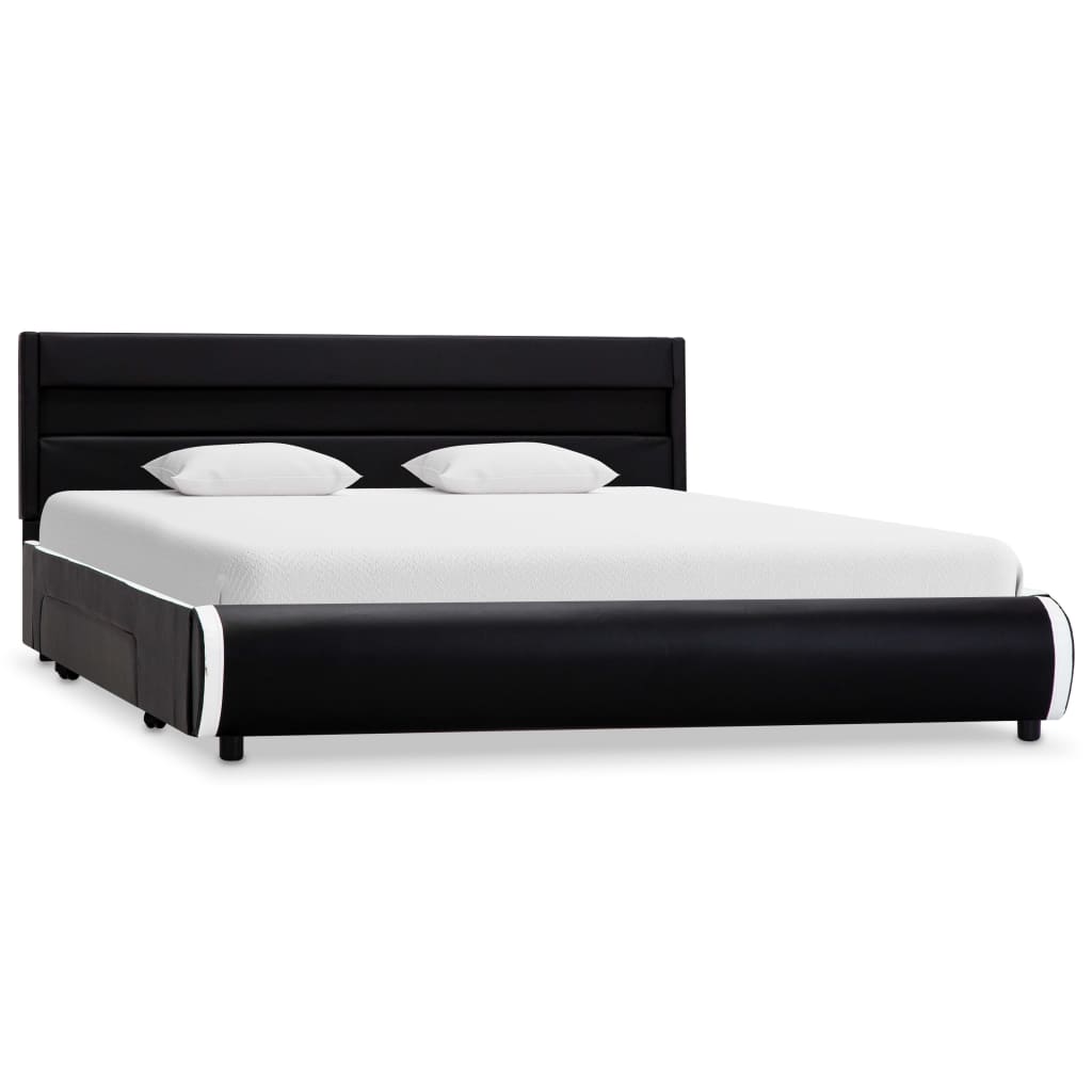 vidaXL Рамка за легло с LED, черна, изкуствена кожа, 140x200 cм