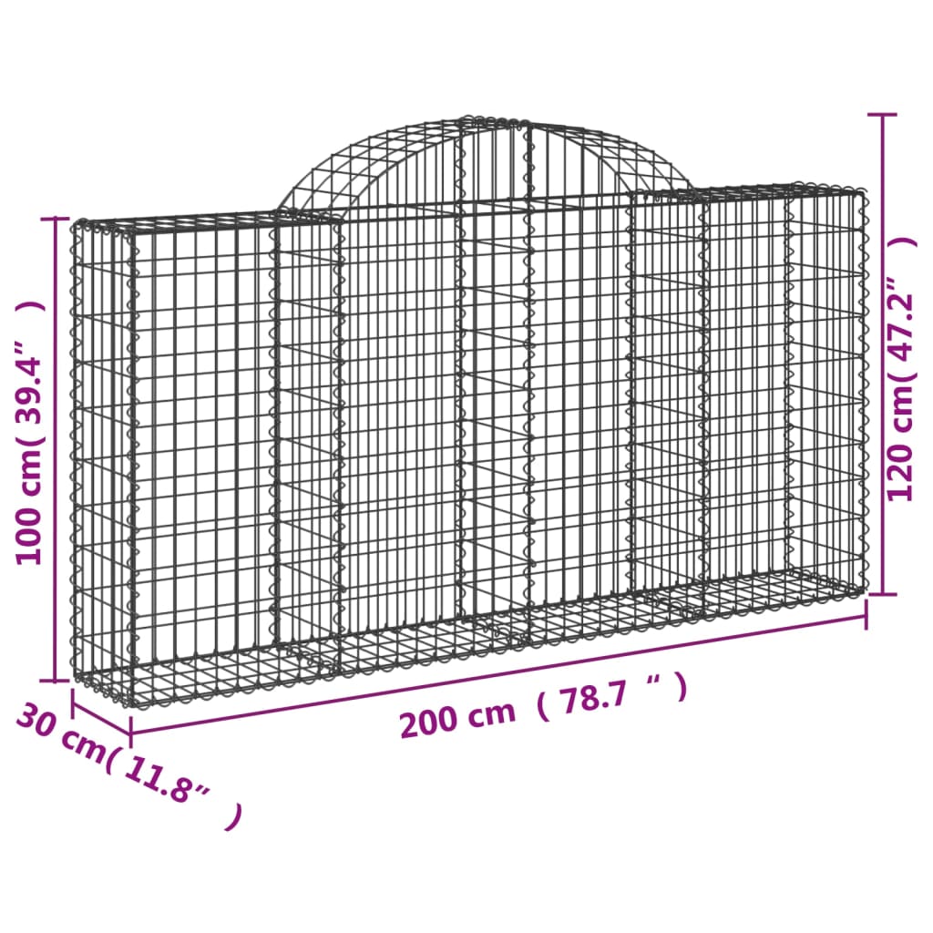 vidaXL Габионни кошници арка 9 бр 200x30x100/120 см поцинковано желязо