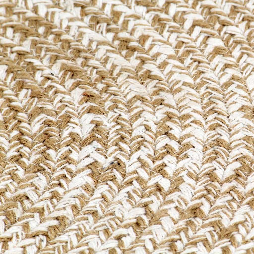 vidaXL Ръчно тъкан килим от юта, бял и естествен цвят, 150 см